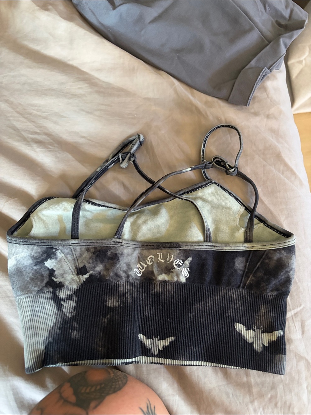 Darc Sport Black and Gray Tie-Dye Strappy Sports Bra - Picture 2 of 2